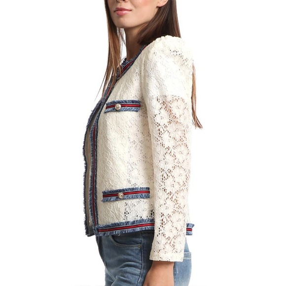 NWT! Gracia Denim Trim Lace Jacket - Picture 2 of 3
